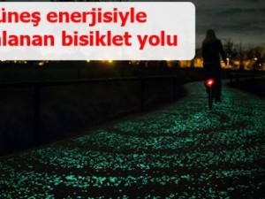 Güneş enerjisiyle aydınlanan bisiklet yolu