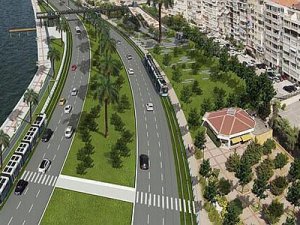 Konak tramvay hattında rayların döşenmesi başladı