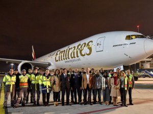 Emirates'in 777'si Sabiha Gökçen'de böyle karşılandı